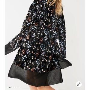 Out From Under Black Velvet Floral Print Kimono with details